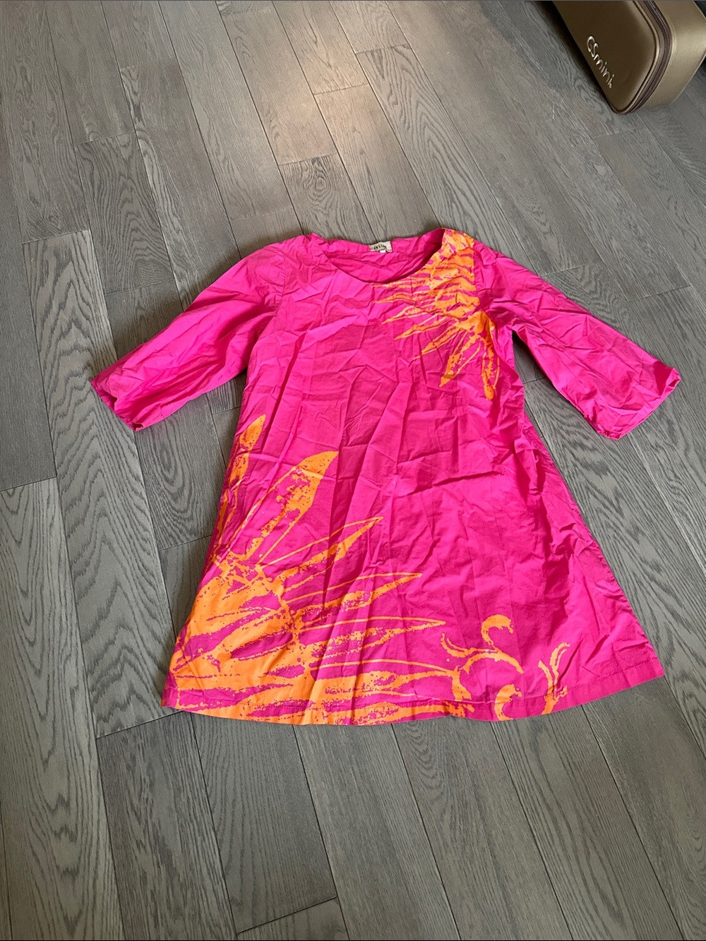 Women's Bright Pink A-Line Dress with Orange Floral Accent
